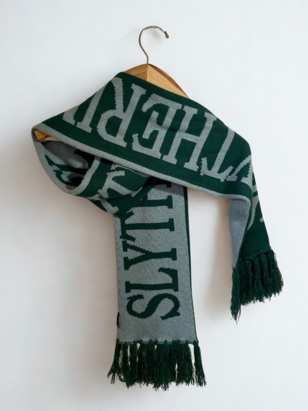 Harry Potter Slytherin House Serpent Crest Knit Scarf in Green and Silver